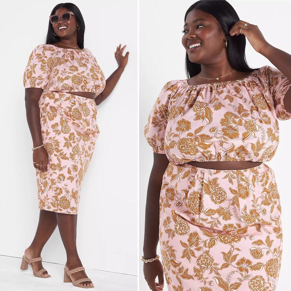 LANE BRYANT Women's Plus 20/22 Floral Crop Top & Midi Pencil Skirt 2 PC Cocktail